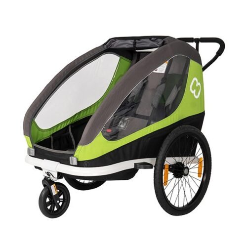 Hamax Traveller Bike Trailer for 2 Kids, incl. drawbar and buggy wheel – black/grey