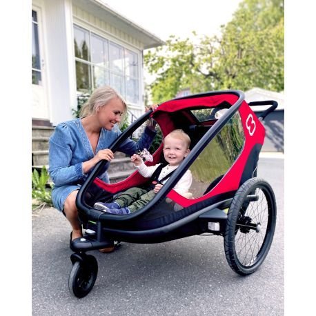 Remorque vélo charge 100 kg Hamax Outback pour 2 Enfants - rouge / noir – Image 8